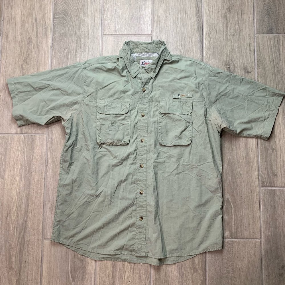 World Wide Sportsman Vented FISHING Shirt Mens XL Olive Green Short Sleeve